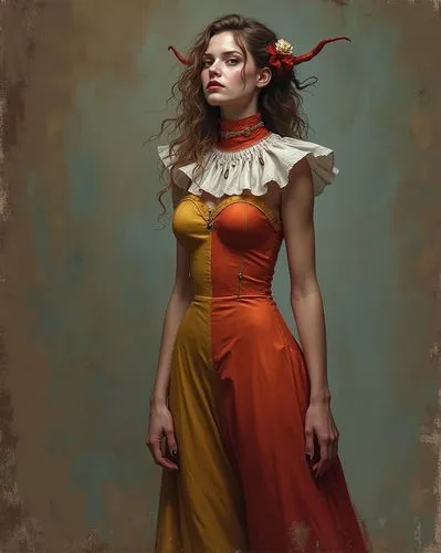 flamenca,fantasy portrait,persephone,aerith,demoness,queen of hearts,crinolines,aradia,painted lady,baroque angel,priestess,viveros,rasputina,fantasy art,vampire woman,faerie,vampire lady,fantasy woman,bacchante,maenad,Conceptual Art,Fantasy,Fantasy 02