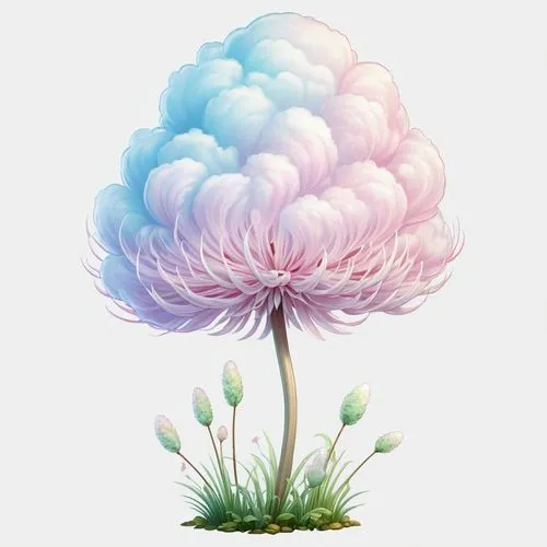 flourishing tree,cloud mushroom,flower tree,small tree,potted tree,isolated tree,Illustration,Abstract Fantasy,Abstract Fantasy 11