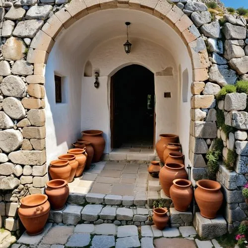 Through the human eye, a street in ancient Mycenae reveals a tapestry of architectural and daily life details. The eye first catches the sight of the broad, stone-paved road, its irregular slabs worn 