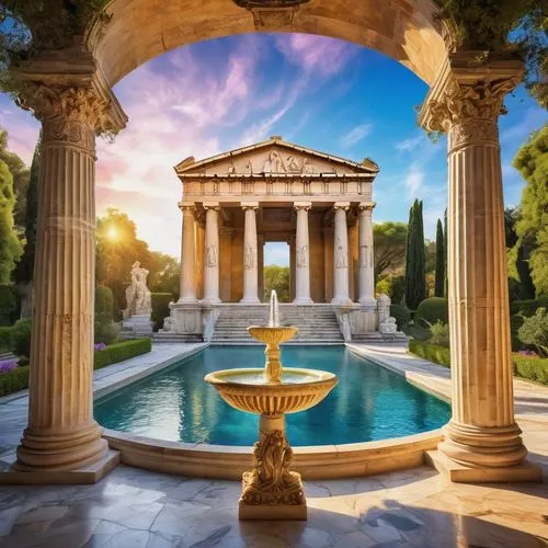 zappeion,greek temple,pallas athene fountain,temple of diana,gennadius,marble palace,janiculum,roman temple,caesonia,ancient rome,peristyle,panagora,panathenaic,vittoriano,ancient olympia,villa borghese,neoclassicism,neoclassical,artemis temple,romeida,Illustration,Realistic Fantasy,Realistic Fantasy 20