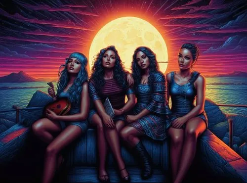 sirens,tour to the sirens,reinas,meninas,priestesses,serebro,temptresses,huaylas,muharem,chicanas,maidens,cholas,rhinemaidens,goddesses,sorceresses,elas,companias,haim,girl group,pll,Illustration,Real