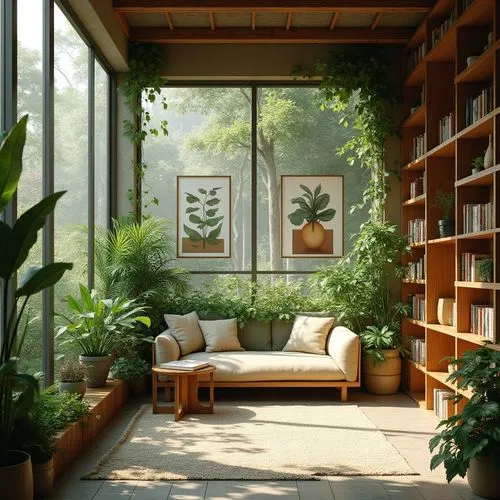 sunroom,conservatory,reading room,bookcases,bookshelves,living room,indoor,houseplants,house plants,sitting room,livingroom,nook,study room,bookcase,japanese-style room,alcove,conservatories,houseplant,indoors,orangery,Photography,General,Realistic