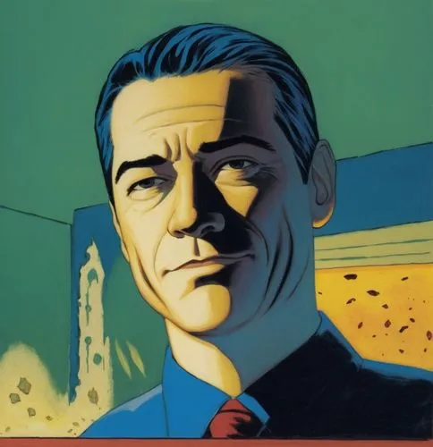 a painting of a man is displayed in the center of a picture,brubaker,steranko,pennyworth,kanigher,kurtzman,aparo,Illustration,American Style,American Style 08