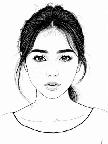 女生，线稿，线条艺术，简洁的线条，简约主义，粗线条,a black and white drawing of a woman,eyes line art,girl portrait,girl on a white background,digital drawing,rotoscoped,line drawing,girl drawing,fashion vector,face portrait,