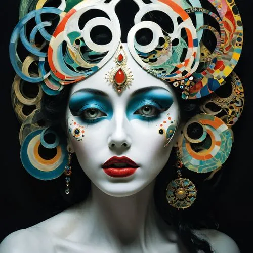 viveros,bodypainting,body painting,promethea,headdress,amidala,bodypaint,headress,bohemian art,venetian mask,neon body painting,headpiece,geisha girl,third eye,body art,concubine,chevrier,oiran,rankin,fantasy art,Illustration,Abstract Fantasy,Abstract Fantasy 08