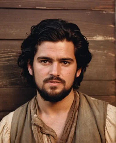 A bearded young man with dark brown curly hair and brown eyes, a well-built and athletic body. 1800's.

Loyal, foul-mouthed, rude, unkempt. victorian period,athos,htt pléthore,persian poet,middle east