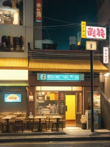 Cartoon network style ramen place
,a bowl of noodles sitting on a wooden table,izakaya,nogaideli,japanese restaurant,kamurocho,komeda,kodori