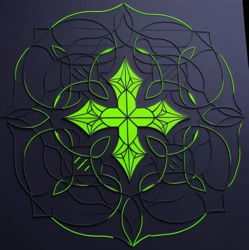 a black frame with green art work on the edges,light drawing,glow in the dark paint,razer,knotwork,lissajous,adobe illustrator,Unique,Design,Logo Design