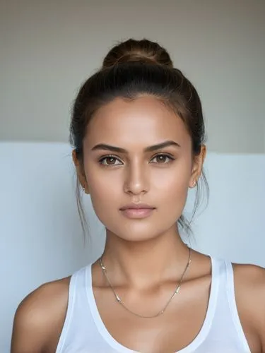 Full-size sample portrait,a woman wearing a white shirt and necklace,paikin,girl on a white background,juvederm,microdermabrasion,elitsa,charnvirakul,Photography,General,Realistic