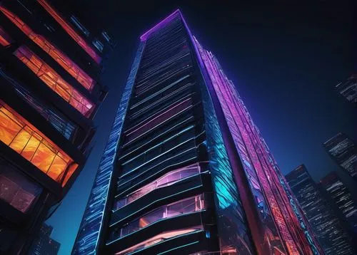 vdara,pc tower,skyscraper,escala,guangzhou,glass building,the energy tower,cybercity,the skyscraper,electric tower,glass facade,futuristic architecture,barangaroo,taikoo,sanlitun,residential tower,colored lights,costanera center,largest hotel in dubai,bulding,Illustration,Abstract Fantasy,Abstract Fantasy 22