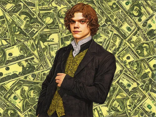 robert harbeck,dollar bill,gambler,banknote,tyrion lannister,sherlock,the dollar,bank note,banknotes,jack rose,frock coat,money rain,100 dollar bill,holmes,bank notes,burn banknote,benedict herb,money,twenties,burning money,Illustration,Realistic Fantasy,Realistic Fantasy 04