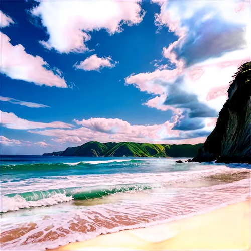 beach landscape,beautiful beaches,dream beach,beautiful beach,beach scenery,mountain beach,waimanalo,paradise beach,waipio,napali coast,hawaii,sandy beach,white sand beach,noronha,plage,tropical beach,ocean background,paradises,morne,coastal landscape,Illustration,Japanese style,Japanese Style 04