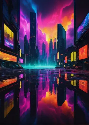 futuristic landscape,cityscape,colorful city,cyberpunk,metropolis,futuristic,panoramical,vapor,virtual landscape,vast,fantasy city,cyberspace,3d background,digitalart,scifi,dystopian,ultraviolet,dystopia,world digital painting,colorful background,Art,Classical Oil Painting,Classical Oil Painting 07