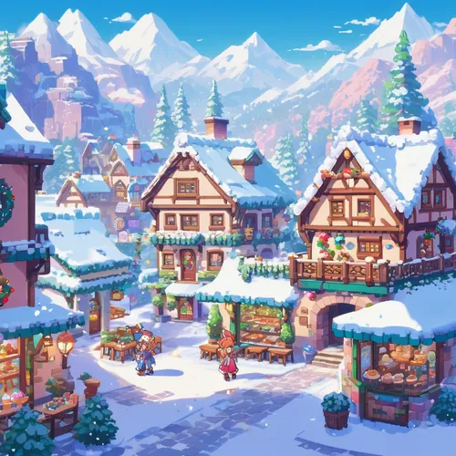 winter village,alpine village,christmas town,aurora village,mountain village,christmas village,christmas snowy background,korean village snow,winter background,mountain settlement,ski resort,winter festival,christmas landscape,christmas wallpaper,christmas scene,north pole,winter house,advent market,nativity village,christmasbackground,Illustration,Japanese style,Japanese Style 02