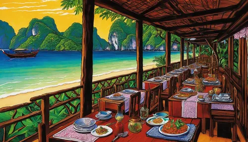 khao phing kan,beach restaurant,thai cuisine,railay bay,thai,koh phi phi,han thom,laotian cuisine,floating restaurant,kohphangan,vietnamese cuisine,thai food,bahian cuisine,southeast asia,thailand,vietnam,phang nga bay,thailad,coffee bay,ham ninh,Illustration,Realistic Fantasy,Realistic Fantasy 06