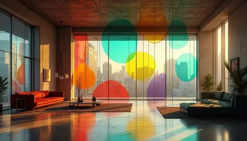 colorful glass,colorful light,glass wall,abstract rainbow,color wall,opaque panes,foyer,modern decor,midcentury,rainbow jazz silhouettes,lobby,art gallery,radiosity,colorful balloons,rainbow color palette,palette,therapy room,colors,atrium,glass window,Photography,General,Realistic