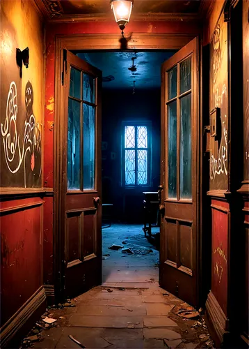 creepy doorway,abandoned room,hallway,corridors,empty interior,room door,doorways,asylum,the door,lalaurie,abandoned house,urbex,anteroom,doorway,abandoned train station,doors,upstairs,entranceway,the threshold of the house,derelict,Conceptual Art,Graffiti Art,Graffiti Art 09