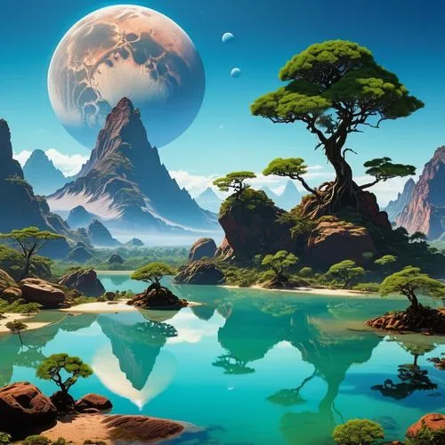 fantasy landscape,cartoon video game background,nature background,landscape background,alien planet,futuristic landscape