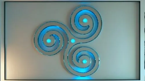 
Gypsum decoration in the ceiling of a room with hidden LED lighting,three circular lights sitting on top of a wall,spiral art,om,spinart,waves circles,wall light,fibonacci spiral,wall lamp,spiracle,s