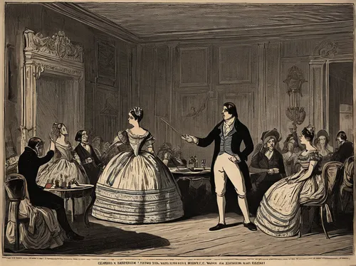 courtship,ballroom dance,cotillion,ballroom,lithograph,crinoline,vintage ilistration,debutante,the ball,kristbaum ball,jane austen,engagement,napoleon iii style,danse macabre,the conference,the carnival of venice,dancing couple,musical sheet,hoopskirt,the victorian era,Art,Classical Oil Painting,Classical Oil Painting 39