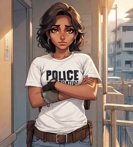 policewoman,honmei choco,officer,policia,criminal police,police,police officer,police uniforms,holding a gun,kosmea,police work,tshirt,cop,candela,she,cops,policeman,shirt,girl with a gun,police force,Digital Art,Comic