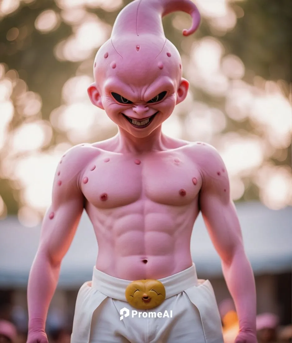 邪魅一笑。魔人布欧，圆形孔洞，白色裤子,nikuman,vegeta,yo-kai,muscle man,dragonball,dragon ball,takikomi gohan,actionfigure,smurf figure,action figure,body-building,son goku,bodybuilder,goku,popeye,3d figure,dragon ball 