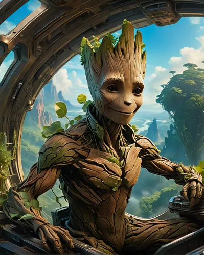 baby groot,groot super hero,groot,guardians of the galaxy,tree crown,tree man,background ivy,sunroot,sacred fig,oak,wood elf,bonsai,tinker,treetop,tree sloth,forest man,iron wood,ninebark,dryad,dwarf tree,Conceptual Art,Fantasy,Fantasy 05