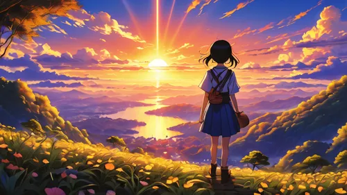 sakura background,flower in sunset,landscape background,japanese sakura background,clannad,springtime background,flower background,spring background,blooming field,bright sun,nature background,minmay,monogatari,tomoyo,arrietty,flower field,summer background,hikari,nouaimi,world end,Illustration,Japanese style,Japanese Style 05