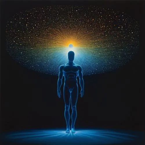 dr. manhattan,mind-body,inner light,astral traveler,ascension,astral,ego death,enlightenment,aura,random access memory,energy healing,earth chakra,consciousness,transcendence,kundalini,the human body,metaphysical,light space,andromeda,solar plexus chakra,Illustration,Abstract Fantasy,Abstract Fantasy 20