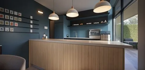 Modern Interior Design,  window, modern cafeteria,kitchen design,modern kitchen interior,modern kitchen,blue coffee cups,kitchen interior,bar counter,modern minimalist kitchen,kitchenette,tile kitchen