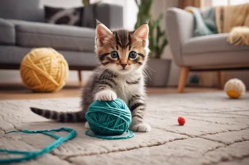 cat toy,baby playing with toys,to knit,yarn,knitting,sock yarn,balloon with string,playing with ball,crochet,cute cat,kitten,string,bird toy,pompom,knitting wool,tabby kitten,cats playing,jute rope,climbing rope,american wirehair,Art,Classical Oil Painting,Classical Oil Painting 35