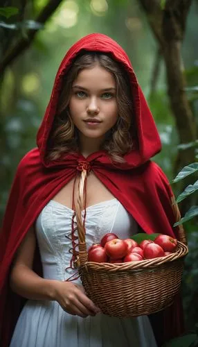 little red riding hood,red riding hood,girl picking apples,basket of apples,mabon,kupala,Photography,General,Cinematic