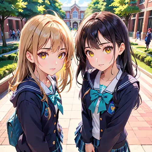 tsumugi kotobuki k-on,citrus,euphonium,two girls,love live,school uniform,in pairs,hand in hand,school children,apple pair,partnerlook,azalea,school clothes,darjeeling,school start,angels,two friends,hiyayakko,darjeeling tea,hands holding,Anime,Anime,General