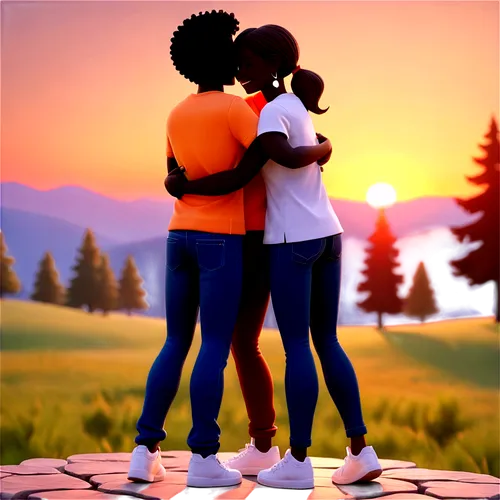 loving couple sunrise,dusk background,couple silhouette,black couple,gtw,sunsets,sunset glow,romantic scene,wlw,young couple,alpine sunset,derivable,vintage couple silhouette,kizomba,sfm,3d render,sunset,layden,two people,valentines day background,Unique,3D,3D Character