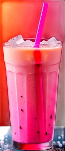 Frosted glass, colorful straw, creamy texture, vibrant pink smoothie, ice chunks, condensation droplets, shallow depth of field, close-up shot, 3/4 composition, warm lighting, realistic rendering, mor