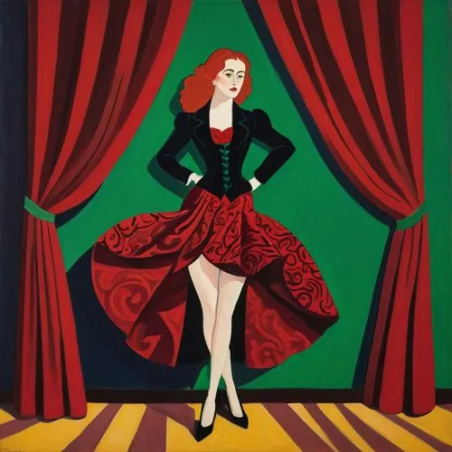 art deco woman,vintage illustration,operetta,harlequinade,schiaparelli,theater curtain,Art,Artistic Painting,Artistic Painting 40