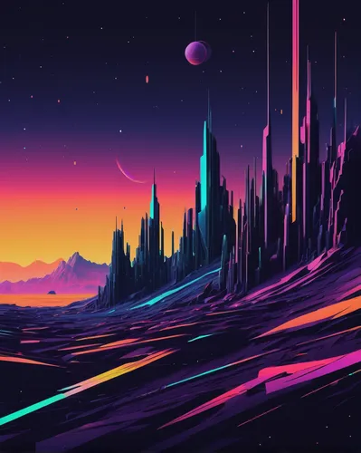 futuristic landscape,alien planet,alien world,space art,vast,dusk background,fantasy landscape,planets,galaxy,planet,space,aurora colors,unicorn background,80's design,art background,colorful background,scifi,starscape,spectrum,ice planet,Art,Artistic Painting,Artistic Painting 08