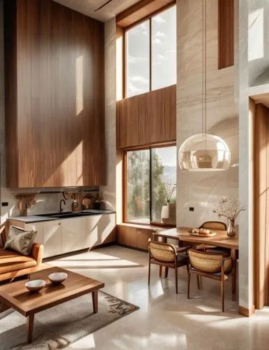 деревянные стеновые панели,the modern living room is in a large home,mid century modern,amanresorts,mid century house,interior modern design,neutra,minotti