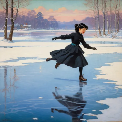 girl on the river,figure skater,figure skating,little girl running,walk on water,ice skating,woman free skating,woman walking,woman playing,girl walking away,winter landscape,little girl in wind,swan lake,ballet master,ice dancing,girl in a long,girl with a dolphin,flying girl,little girl twirling,suit of the snow maiden,Art,Classical Oil Painting,Classical Oil Painting 15