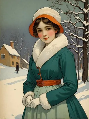 suit of the snow maiden,christmas woman,woman with ice-cream,retro christmas girl,snow scene,vintage christmas card,winter dress,winter clothing,christmas vintage,girl with cloth,retro christmas lady,woman holding pie,in the winter,in the snow,vintage christmas,vintage woman,christmas messenger,vintage women,winter clothes,snow man,Art,Classical Oil Painting,Classical Oil Painting 14