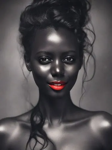 black skin,goude,colorism,dark portrait,blackness,melanin,melanic,black landscape,black woman,broncefigur,negra,african american woman,blacker,chiaroscuro,red skin,unblack,pigmentation,negress,complexions,colorization,Photography,Cinematic