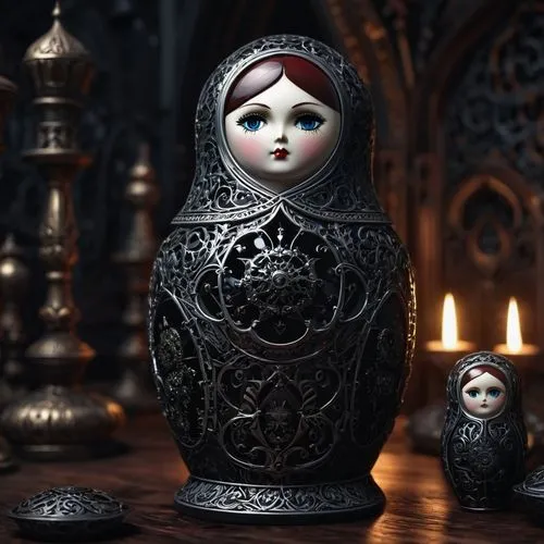 black candle,matryoshka doll,votives,russian doll,candle,matryoshka,a candle,candle holder,gothic portrait,candleholder,burning candle,candlemaker,votive candle,russian dolls,lighted candle,doll figure,volturi,candle wick,tealight,russian nesting doll,Illustration,Realistic Fantasy,Realistic Fantasy 46