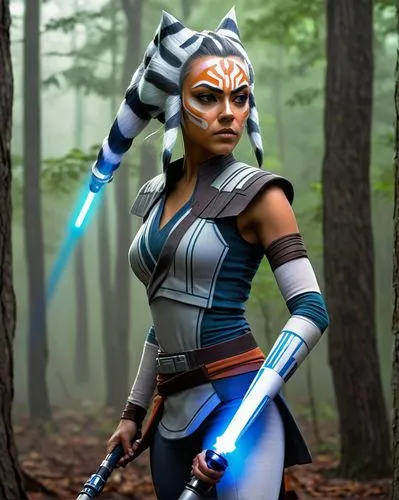 female warrior,symetra,jedi,blue enchantress,darth talon,mundi,dark elf,clone jesionolistny,pocahontas,cg artwork,warrior woman,swordswoman,digital compositing,republic,katana,cosplay image,lightsaber,monsoon banner,fantasy warrior,force,Illustration,Vector,Vector 14