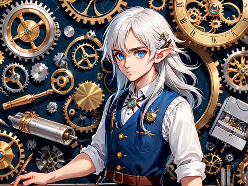 watchmaker,clockmaker,steampunk gears,cogs,steampunk,inventor,craftsman,clockwork,mechanical puzzle,machinery,gears,grandfather clock,mechanical,mechanical watch,key-hole captain,socket wrench,bicycle mechanic,gunsmith,cogwheel,calculating machine,Anime,Anime,General