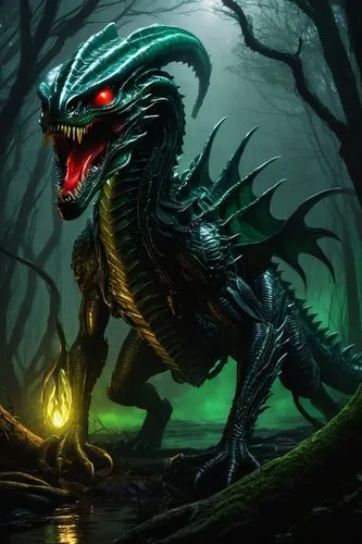 forest dragon,black dragon,basilisk,green dragon,painted dragon,wyrm,dragon of earth,kelpie,malégon,draconic,supernatural creature,dragon li,temperowanie,emerald lizard,dark-type,predator,dragon,dragon design,cynorhodon,posavac hound,Illustration,American Style,American Style 03