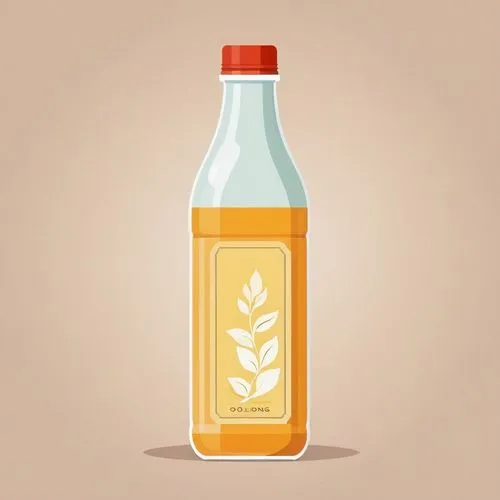 a bottle of orange juice is sitting in front of mountains,pungency,moutai,goji,kirin,banzai,kilju,Illustration,Japanese style,Japanese Style 06