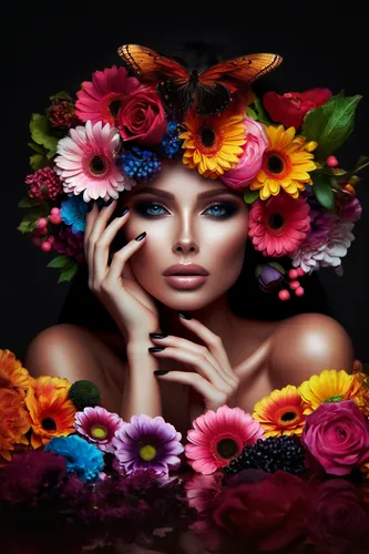 Extender y completar la imagen,flowers png,wreath of flowers,girl in flowers,beautiful girl with flowers,blooming wreath,splendor of flowers,flower arranging,floral wreath,floral composition,girl in a