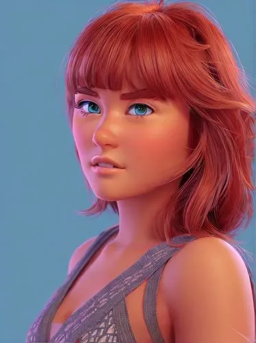 PIXAR 3D, HIGH DEFINITION, COLOR 30,maci,princess anna,cinnamon girl,nora,pixie-bob,elsa,merida,redhead doll,3d rendered,sculpt,penny,red-haired,3d model,daphne,rosie,girl portrait,redheads,red head,k