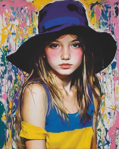 girl wearing hat,girl portrait,color pencil,young girl,girl-in-pop-art,child portrait,coloured pencils,girl drawing,colored pencil background,colored pencils,color pencils,colored crayon,portrait of a girl,colourful pencils,watercolor pencils,child girl,mystical portrait of a girl,pop art girl,oil painting on canvas,colored pencil,Conceptual Art,Graffiti Art,Graffiti Art 06