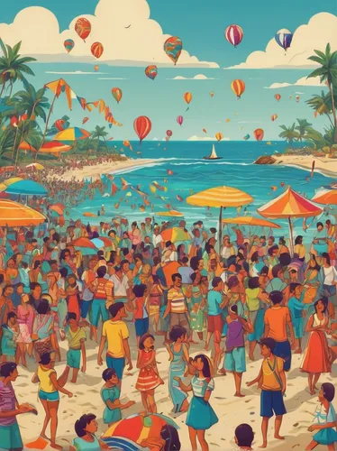 summer beach umbrellas,copacabana,people on beach,umbrella beach,caribbean beach,brazilian beach,waikiki beach,beach goers,cuba beach,paradise beach,beach soccer,brazil carnival,beach ball,dream beach,barbados,seaside resort,sea beach-marigold,carnival,beach bar,kohphangan,Illustration,Paper based,Paper Based 14